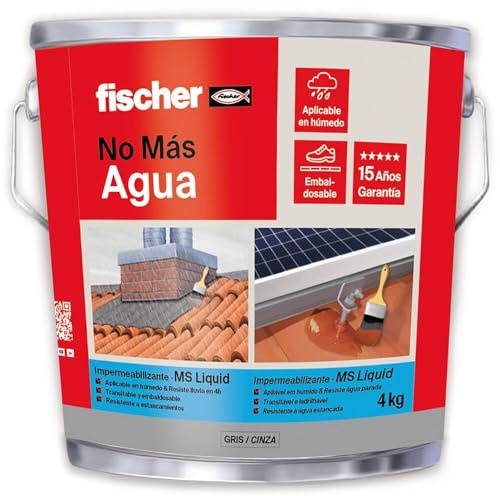 fischer - Pintura impermeabilizante (cubo 4kg) polímero MS Gris, resistente al agua y exteriores