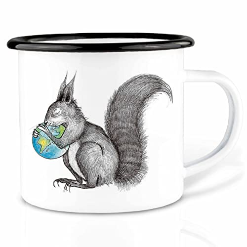 Ligarti emaljkopp (lätt och robust Campingmugg handgjord i Tyskland | Dryckesmugg för barn, kaffekopp, emaljmugg (ekorre värld, 300 ml)