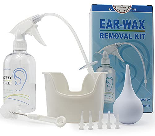 TopQuaFocus Ear Wax Removal Kit - Flexible Cleaning Tips, Ear Flush and Irrigation System for Adults and Kids 500ml(Clear)