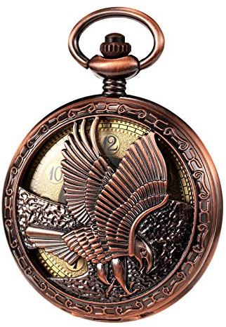 TREEWETO Herren Taschenuhr mit Kette, Retro Adler Analog Steampunk Skelett Uhr, Mechanisch Handaufzug Taschenuhren mit römischen Ziffern für Herren