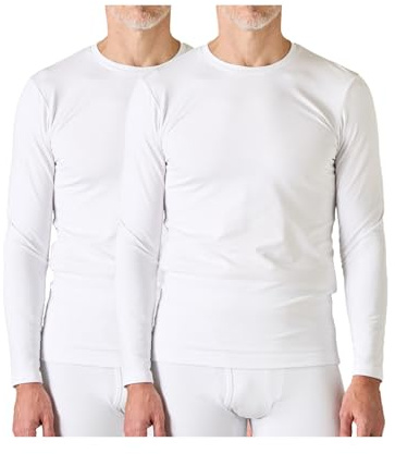LAPASA Herren Innenfleece Thermo Unterhemd, Thermounterwäsche Oberteil Funktionsunterwäsche M55, Weiß (Wärmer, 2 Pack Oberteile), L