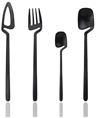 JASHII Ménagère 24 pièces à suspendre - Finition satinée - Service de couverts pour 6 personnes - Couteaux/fourchettes/cuillères inclus - Passe au lave-vaisselle (noir mat)