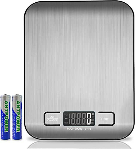 Báscula de Cocina Digital, Báscula Digital 5kg - MedicióN Precisa Hasta 1g, Estilizada Y Delgada Balanza Para Alimentos, Pantalla Lcd, FuncióN De Tara.(Plata-5kg)