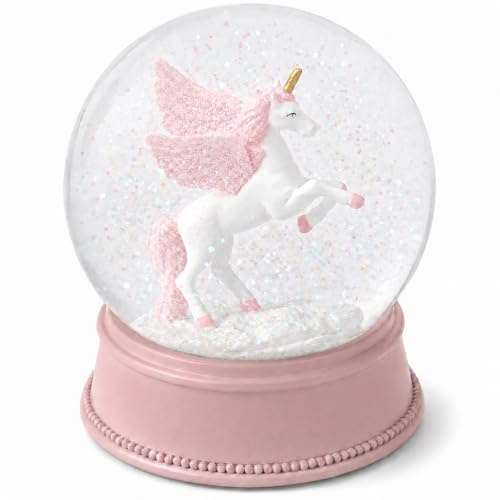 Unicorn Snow Globes for Girls, 100MM Pink Glitter Glass Snowglobe, Christmas Birthday Gifts for Friends, Wife(Pink)