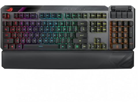 ASUS ROG Claymore II - Teclado Mecánico Gaming (switch óptico-mecánico RX Red, teclado numérico y reposamuñecas desmontables, conexión por Cable e inalámbrica (2,4G), Aura Sync) Negro - QWERTY español