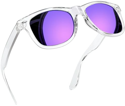 Joopin Occhiali da Sole da Uomo Donna Polarizzati Protezione UV400 Classici Rettangolari Quadrati Vintage Retrò Anni '80 Occhiali Specchio da Guida (Viola Trasparente)