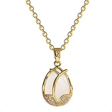 KONFEN Kette Gold Damen, Kettenanhänger mit Opal Anhänger Tulpen Halskette, Y-Kette Schmuck für Frauen Mädchen Valentinstag Hochzeit Jubiläum Geburtstag Frau (Gold)