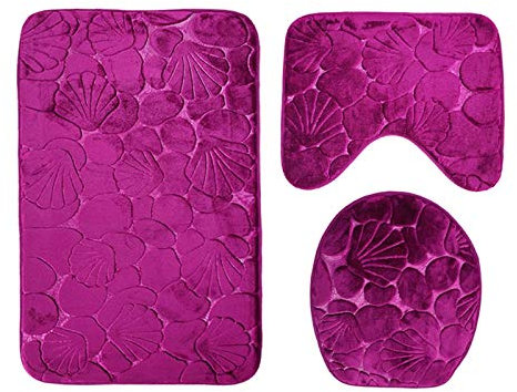 REJOON Badematten für Badezimmer geprägtes Badezimmer Badematte Set Toilettenteppich Teppich Flanell rutschfeste WC-Vorleger Badezimmer Dusche Raum Teppich Bodenmatten 3D (Farbe: Rosenschale)