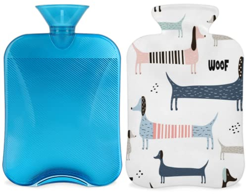 Wärmflasche für Hunde, Dackel, mit Abdeckung, 2 l, Cartoon-Hunde, PVC-Wärmbeutel für Handfüße, Schmerzlinderung, Wärmekompresse und Kältetherapie