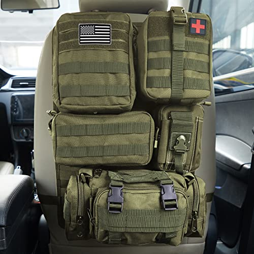BXBXHD Universal Taktische Autositz-Rückenlehne-Organizer-Tasche Taktische Molle-Fahrzeug-Organizer Panel Fahrzeugschutz Organizer mit 5 abnehmbaren Taschen für Auto, Jeep, Fahrzeug (Militärgrün)