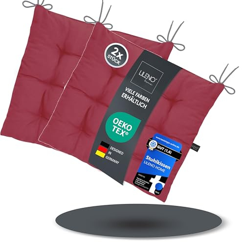 LILENO HOME 2er Set Stuhlkissen 28 Weinrot (40x40x6 cm) - Sitzkissen für | Garten, Küche oder Esszimmer - UV-beständige indoor u. outdoor Stuhlauflage als Stuhl-Kissen (Linda FUM)