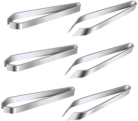 FOMIYES 6pcs Stainless Steel Fish Bone Clip Hair Remover Cooking Tweezers Slant Tip Pig Hair Remover for Eyebrow Tweezing