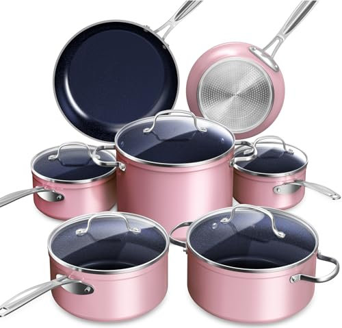 Nuwave Healthy Duralon - Juego de Sartenes de Cocina Antiadherentes de Cerámica Azul, Resistentes a los Arañazos, sin PTFE y PFOA, Aptos para Horno, Listos para Inducción y Calentamiento Uniforme
