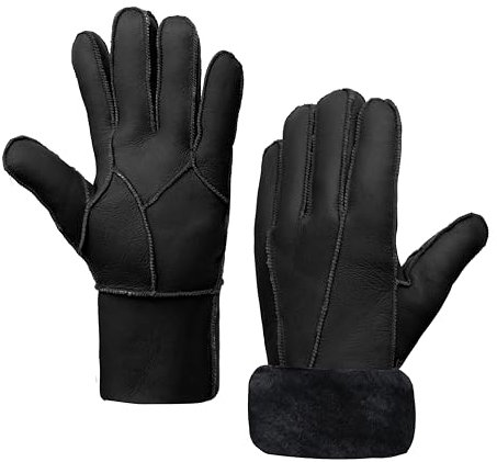 MGGMOKAY Herren Lederhandschuhe Schaffell Shearling Warme Winterhandschuhe,Schwarz,L