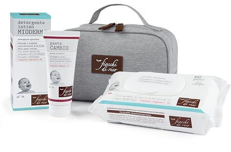 Fiocchi di Riso - BEAUTY CAMBIO PANNOLINO - COFANETTO NEONATO - Kit neonato per la protezione intima: Detergente Intimo Mioderm, Pasta Cambio e salviette Acqua NON Acqua. Nuovo beauty