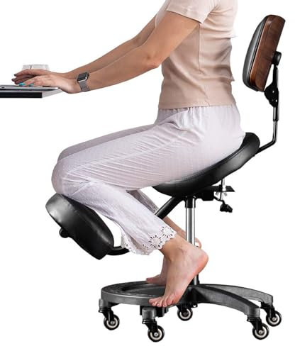 CMYUN Sattelhocker Ergonomischer Büro-Sattelhocker/Kniestuhl, Schwerlastrollstuhl mit Rückenlehne, Verstellbarer Kniestuhl für Dentalsalon-Spa