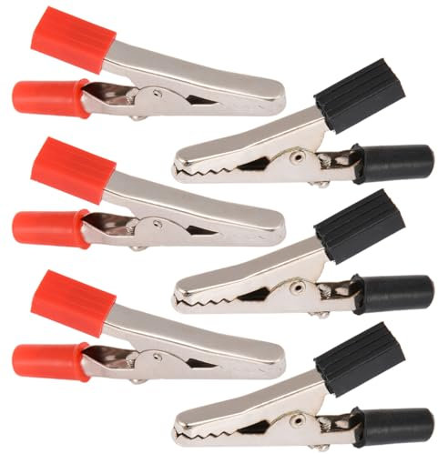 Insulated Alligator Clips for Electrical Test, Crocodilian Clip, Metal Crocodile Clamps for Multimeter and Clamp Meters Test, Pack of 6