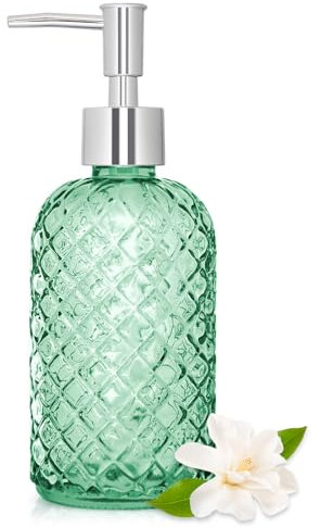 Dispenser di sapone liquido ricaricabile da 450 ml con pompa, design con taglio a diamante, dispenser per sapone liquido per bagno, piano di lavoro, lavello della cucina, lavanderia, accessori