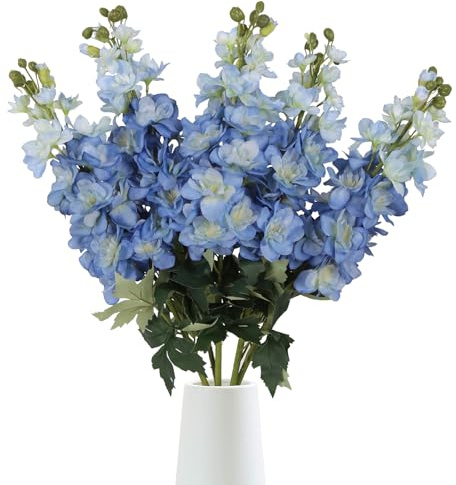 Tozeurty 5PCS Dusty Blue Snapdragon Artificial Flowers 30.7 Delphinium Silk Flowers Dusty Blue Hyacinth Realistic Faux Flowers for Wedding Centerpieces for Tables Home Decor Indoor (Blue)