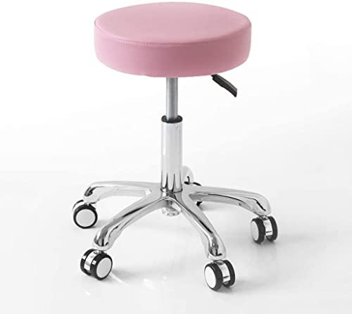 Rollhocker Hocker mit Rädern Rollhocker Salon-Ladenstuhl Höhenverstellbarer Drehhocker (Farbe: Rosa)