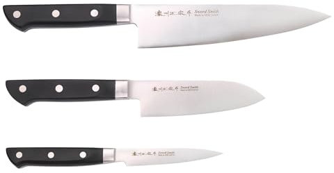 Japan Authentic Works Coffret 3 couteaux de cuisine japonais ABS chef + santoku + office fabriqué au Japon
