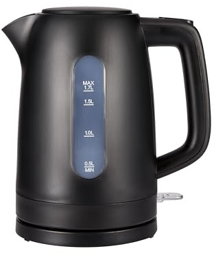 Amazon Basics Bouilloire Électrique 1,7L, 2200 W, Sans BPA avec Base 360°, Arrêt Automatique et Filtre Anti-Calcaire Amovible, Noir Mat