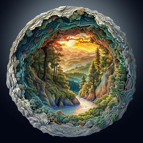 Wooden Puzzles for Adults, Visual Cave Forest Jigsaw Puzzles for Adults | Unique Animal Shape Puzzles with Wood Box, 34x33.7cm Wooden Puzzle for Family Game and Birthday Gifts
