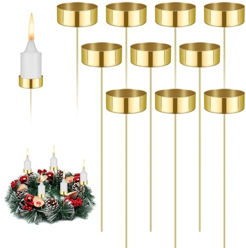 10 stycken ljusstakar, adventskrans, stavljushållare, adventskrans, ljushållare för adventskrans, värmeljushållare för fastsättning ljushållare, blockljus för jul, dekoration, bordsdekoration