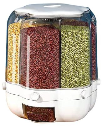 Rotating Rice Dispenser, 33 lbs - 30 g, Large Capacity Grain Dry Food Dispenser, Grain Storage Container, Food Grain Dispenser Lid | Round Dry Food Box for Kitcheners