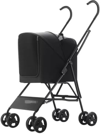 Hundvagn Kattvagn Hopfällbar Husdjursvagn Med 4 Hjul Bärbar Hundvagn Kattvagn Med Liten Ficka För Små Hundar Katter Husdjursvagn(Black)