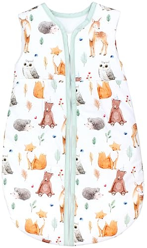 TupTam Baby Schlafsack 2,5 TOG – Warm, ärmellos, OEKO-TEX, Farbe: Lichtung Reh Bär Eule Igel Fuchs, Kinder Größe: 56-62