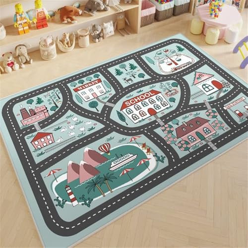 YATOLA Spielteppiche Große Straßenteppichen Pflegeleicht Strapazierfähig für Kinderzimme Kinderteppich Ultraweiche rutschfest Spielmatte Waschbar Zoo Tiere Mädchen Jungen Tier Löwe (Grün, 120x160cm)