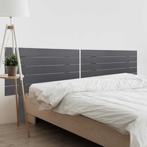 DHOME Kopfteil aus recyceltem DM-Holz mit Horizontalen Palettenstil-Beinen Palettenbett inklusive Beschläge (210cm Dual, Solide Grau)