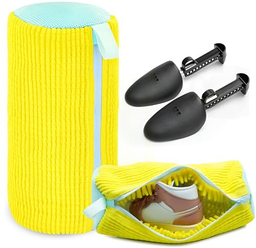 BAHG Schuhwaschbeutel für Waschmaschine, Schuh Wäschesack mit Reißverschluss, Sneaker Waschbeutel, Schuhwaschbeutel für Turnschuhe & Tennisschuhe, inkl. Schuhspanner