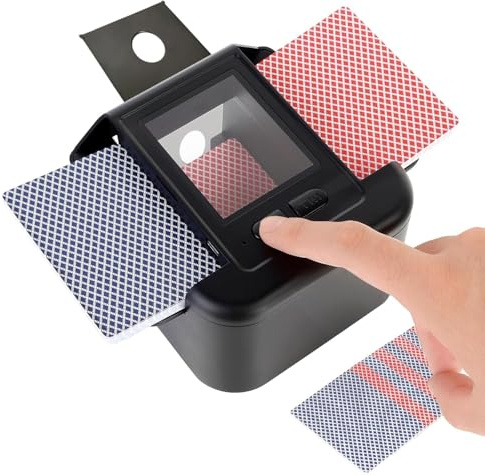 ZHENNBY Kartenmischmaschine Elektrische Kartenmischer für 2 Kartensätze Mischmaschine Karten Mischgerät Geräuscharmer Wiederaufladbarer Card Shuffler für UNO, Blackjack, Poker zubehör - Schwarz