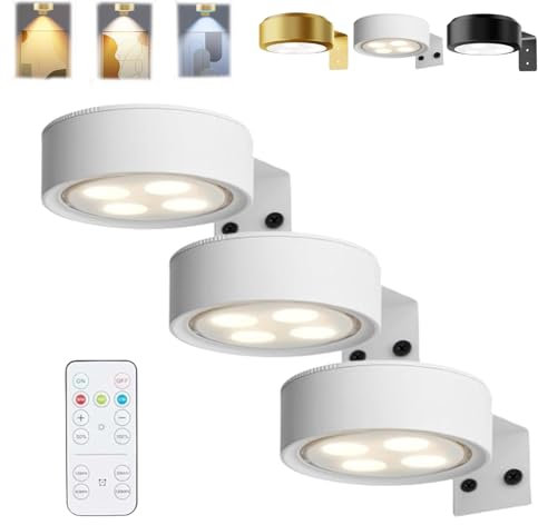 HItianya Picture Lights for Wall, Magnetic Painting Light, Luci per quadri senza fili, luci per poster con 3 temperature di colore e telecomando (Bianco*3PC, 3Color)