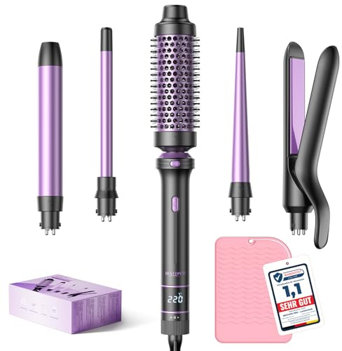 Boucleur à Cheveux BESTOPE PRO 5 en 1 - Fer à Boucler Avec un Lisseur Cheveux,Brosse Thermique, Boucleur Wavy (9 mm-25 mm),Fer à Friser Kit - Température Réglable,Pour Les Voyages et Les Cadeaux