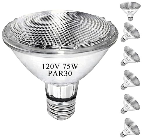 MISDOOD PAR30 Short Neck Halogen Flood Light Bulbs, 120V 75W PAR30 Light Bulb, Dimmable, High Output, E26 Medium Base, 2700K Warm Lighting, 3000 Hours for Recessed Light Bulb(6 Pack)