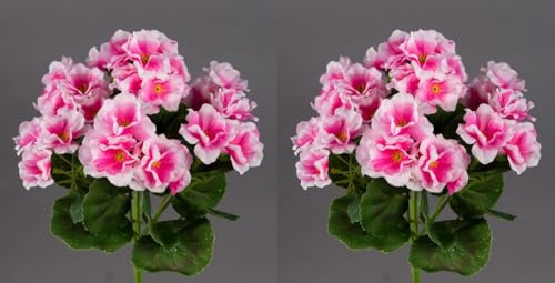 Seidenblumen Roß 2 Stück Geranie 26cm ZF Kunstpflanzen Kunstblumen künstliche Blumen Pflanzen Pelargonium (Rosa)