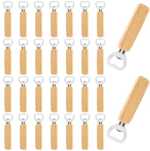 VIDETOL 30 Stück Flaschenöffner Holz Bieröffner Holz Holzgriff Bier Kronkorkenöffner Tragbare Kapselheber Bierflaschenöffner mit Holzgriff für Pub, Startseite, Outdoor
