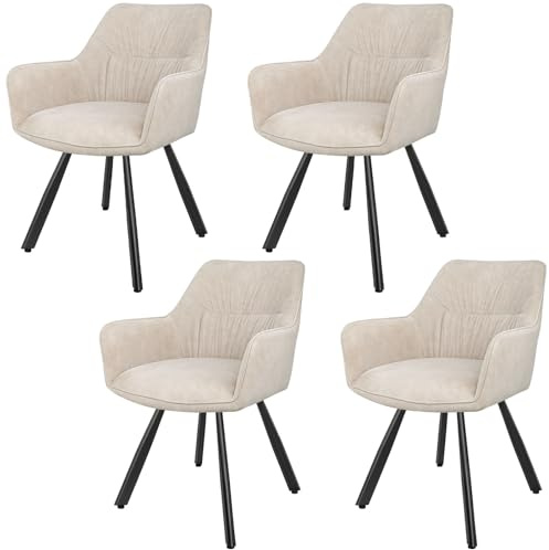 LEWE Esszimmerstühle Drehbar 4er Set, Armlehnstuhl aus Kurzflor-Stoff | 360° Drehstuhl, Moderner Polsterstuhl mit Metallbeinen,Breitere Sitzfläche, für Esszimmer, Wohnzimmer, Küche, Khaki