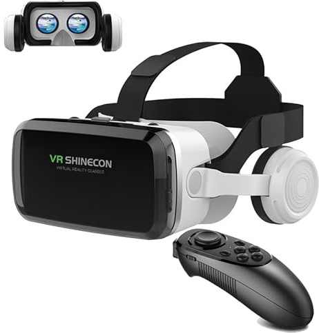 3D VR Headset Compatible for iPhone 15 16 pro Max Mini X R 11 12 Samsung 4.7-6.7 Android Cellphone, Virtual Reality VR Glasses for Movies & Video Games IMAX with Remote Controller