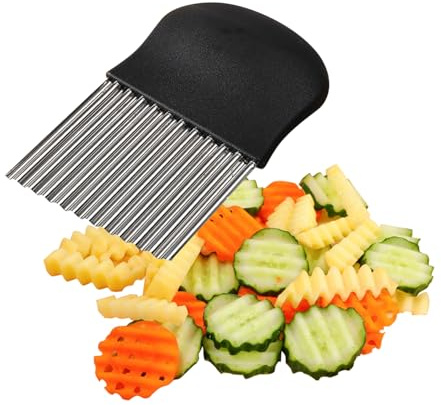 EKIND Crinkle Cutter Stainless Steel Wavy Blade Potato Chopper Vegetable Slicer for Fries Chips Carrots Cucumbers Fruit Home Kitchen Tool (Black)