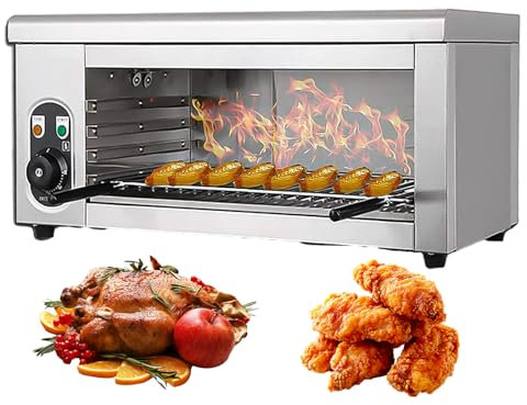 Commercial Electric Grill Machine, 2000W Electric Cheese Melter Grill, Salamander Broiler Countertop Oven with Adjustable Grid, 50-300°C Stainless Steel for Raclette Cheese Dishes Cooking Party