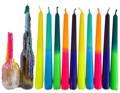 GLOWYBOX® TROPFKERZEN 10er SET Tropfkerzen bunt perfekt zum betropfen Tropfenkerze, Tropfkerze für Flasche neon Farben Kerzen für Flaschen und Kerzenständer DIP DYE BUNT 10er