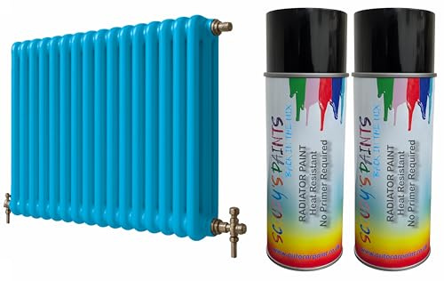 Radiator Aerosol Spray Paint Heat Resistant To 100ºC - Quick Air Drying No Primer Needed anti rust moisture resistant Metallic and Solid Colours (Blue)