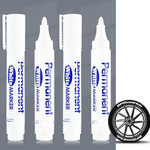 Caelura 4 Stück Reifenstift Weis Wasserfest, Reifen Stift Weiß Wasserfest 3mm, Lackstift Weiß für Auto Motorrad Reifen, Glas, Holz, Stoff, Metall, Steine