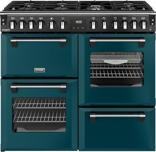Stoves Richmond Deluxe 100DF 100cm wide Dual Fuel Range Cooker with Gas Hob - Deep Marine - A Rated