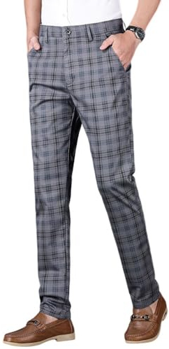Oanviso Hommes Chino Pantalon à Carreaux Élastique Mode Moulants Coton Pantalons Affaires Classique Stretch Pant Doux Business Pants de Costume Coupe Ajustée