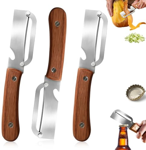 Pelapatate Multifunzionale 2-in-1: Pelapatate con Lama in Acciaio Inossidabile Ultra-Affilata e Manico Ergonomico in Legno per Verdure Frutta Zucca e Patate (3 Pcs)